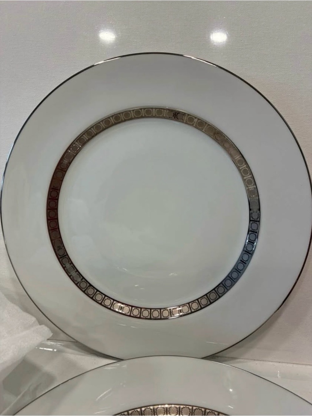 Set of 10-white & silver dinner plates by harmony house candleglow 3644 Japan